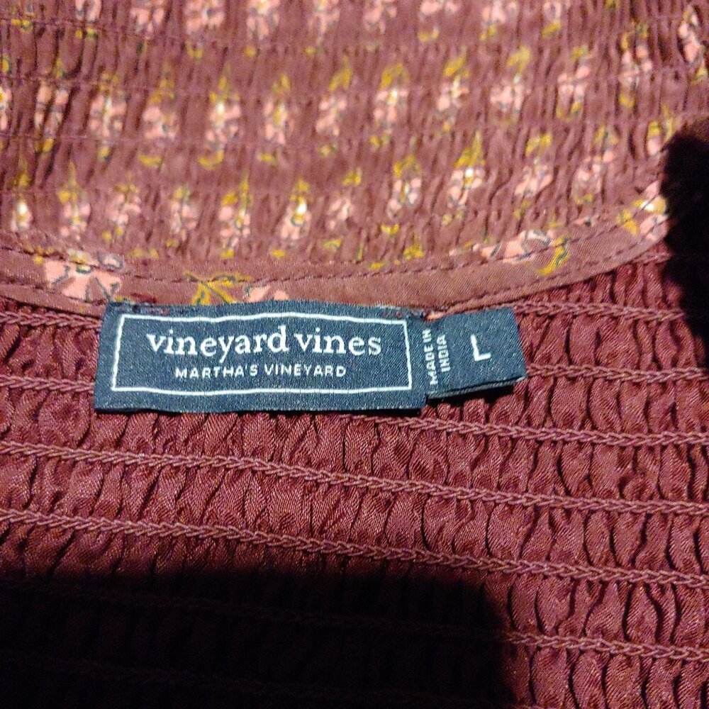 Vineyard Vines Floral Smocked Ruffle Feminine Clean Girl Dress L Cottage - Picture 11 of 12